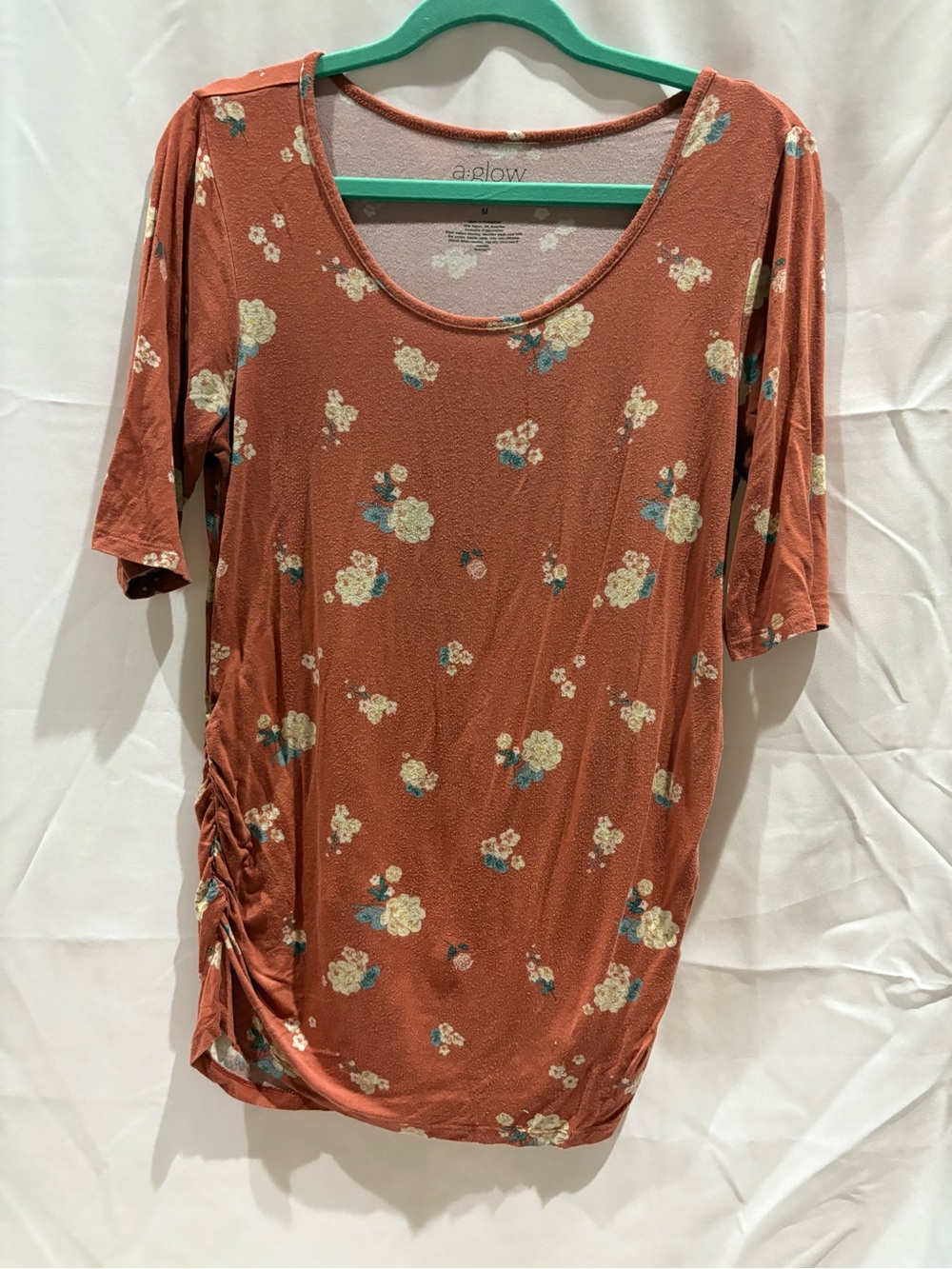a:glow Women's Maternity Rust Floral Scoop Neck Top